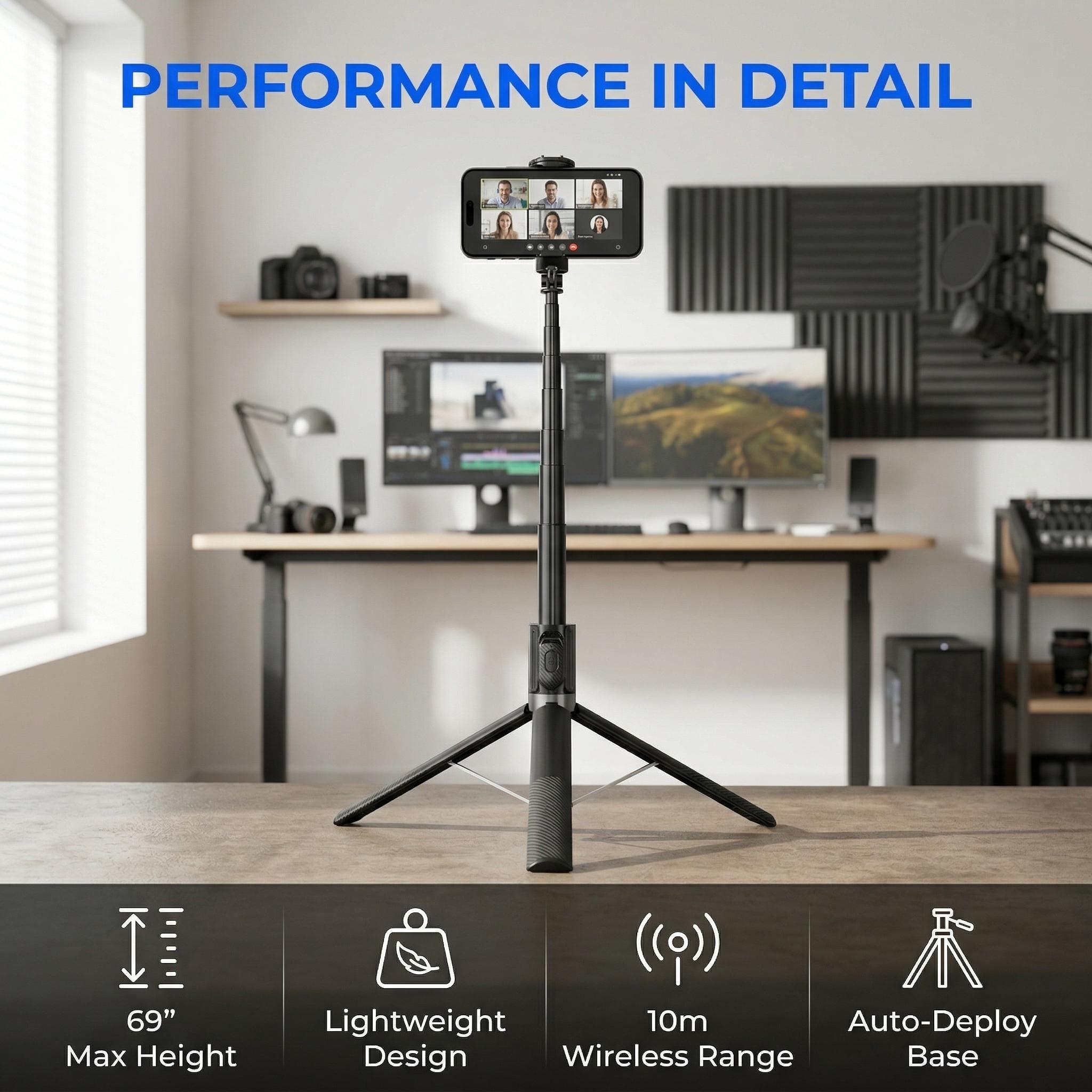 175 cm Mobile Phone Tripod & Selfie Stick, Aluminium Integrated Extendable Tripod for Smartphone, Portable Travel Tripod Stand with Wireless Remote Control for iPhone/Samsung/Android