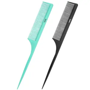 Rat Tail Comb 2Pcs Parting Combs for Women, Fine Tooth Parting Tip Carbon Fiber Root Teasing Anti Static Hair Comb, for Styling (Green,Black)