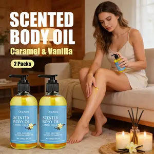 OceAura Caramel Vanilla Scented Body Oils 2 Packs - Deep Nourishment for Dry Skin, All Skin Types Men & Women Moisturizing Oil with Shea Butter & Vanilla Extract