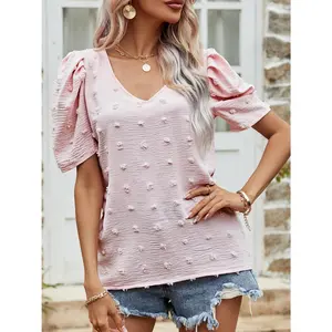 Swiss Dot Short Puff Sleeve Top