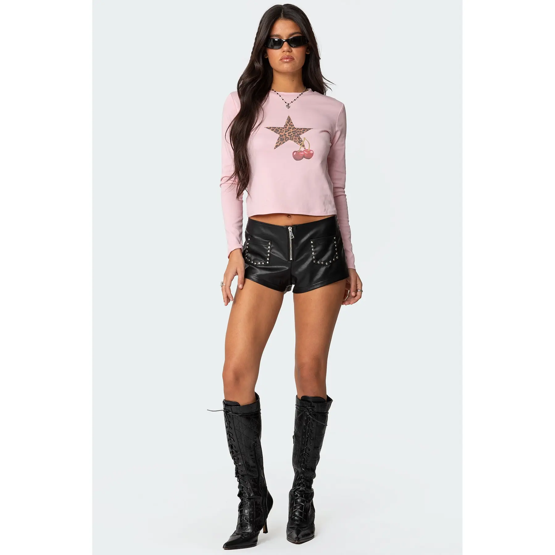 Studded Faux Leather Micro Shorts