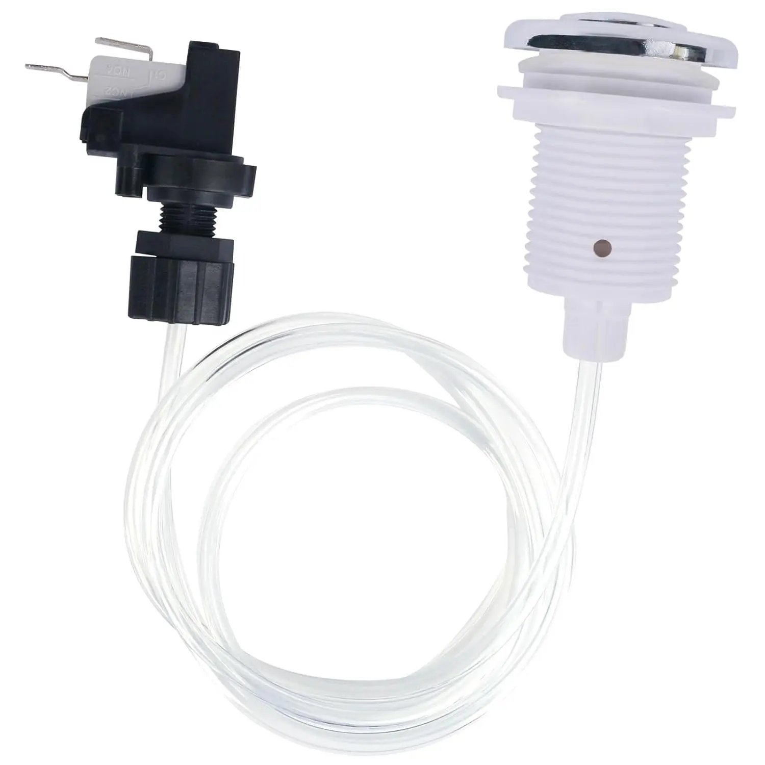 16A On-Off Push Button Switch with 304 Stainless Steel Jetted Whirlpool Jet, 1x1m Hose, 64*46*32mm Size, Transparent Design for Bathroom Bathtubs, Massage Tubs, Food Waste Disposal Use (Black, White), Hot Tubs