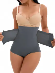 1 Count Women's High Waisted Compression Elastic Tummy Control Shapewear Shorts, Fajas, Abdominal Tuck Underwear, Hip Lifting With Lace Trim Solid Color Triangle Buckle Reinforcement Bottoms, Elegance, Perfect For Daily Wear & Office Use