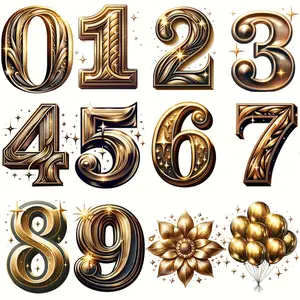 12pcs Gold Birthday Queen Heat Transfer Patches - Vibrant DIY Iron-on Stickers for T-shirts, Pillows, and Clothing Decor, with Various Designs of Balloons, Stars, and Florals, Birthday Decoration.