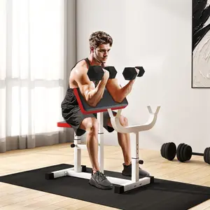Adjustable Preacher Curl Bench for Weight Training, 265 LBS Capacity Strength Equipment for Seated Isolated Bicep Workouts, Barbell & Dumbbell Compatible, White