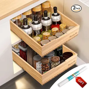 2 Pack Pull Out Cabinet Organizer Fixed with Adhesive Nano Film, Pull Out Drawers for Kitchen Cabinets, Cabinet Organizers and Storage, Slide Out Cabinet Organizer for Kitchen