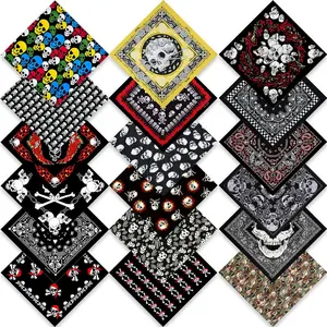 18 Pack Skull Bandanas for Men Women, 100% Cotton Pirate Head Scarf, 22x22 Inch Large Black Skeleton Handkerchiefs Bulk, Novelty Halloween Costume Party Favors, Breathable Biker Motorcycle Face Mask