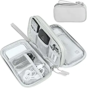 Travel Cable Organizer Bag Pouch Electronic Accessories Carry Case Portable Waterproof Double Layers All-in-One Storage for Cord, Charger, Phone, Earphone Grey