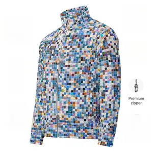 Pixelated Unisex Track Jacket with Brushed Fleece Inside, Zipper Pockets, and 95% Recycled Polyester Fabric