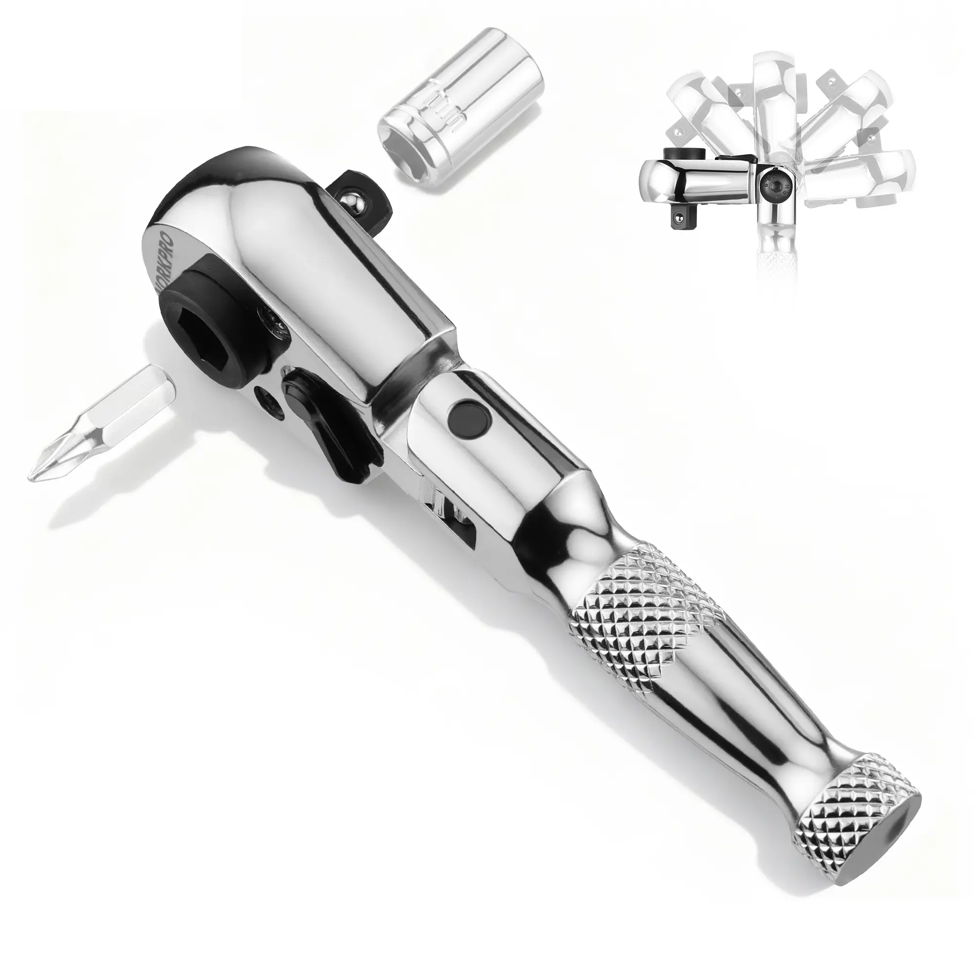 WORKPRO 1/4" Drive Stubby Ratchet, 2-In-1 Socket Wrench Flex Head Ratchet & Bit Driver, Reversible Direction Switch, CrMo Alloy, 72-Tooth, Compact Hand Tools for Home Repair & Tight Spaces