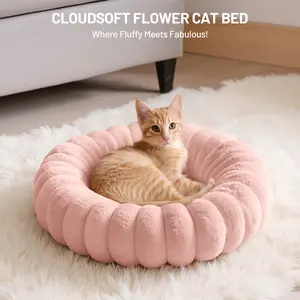 Plush Round Cat Bed - Washable Calming Donut Pad, Ideal for Medium/Large Dogs & Indoor Cats