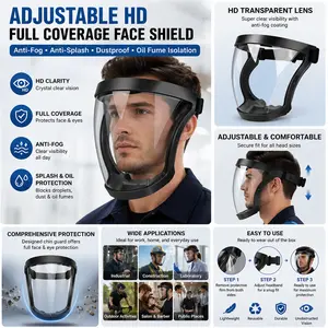 Adjustable HD Full Coverage Face Shield - 1pc Protective Anti-Fog Face Shield, HD Transparent Protective Mask, Droplet Dust Oil Fume Isolation Cover, Full Face Shield