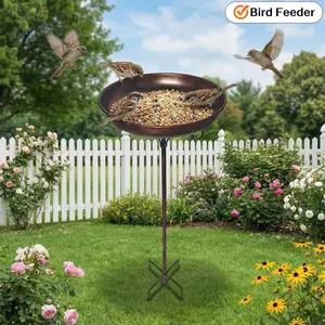 25" 2-In-1 Bird Bath and Feeder with Stand, Vintage Bronze Outdoor Bird Feeder & Water Bowl, Garden Patio Yard Decor, Bird Supplies