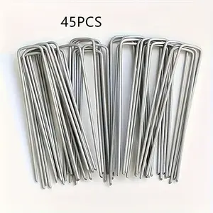 45 Piece U-Shaped Ground Stakes, Reusable Smooth Surface Anti-Corrosive, Ideal for Camping Tent Setup, Garden Weed Control, Lawn Decoration