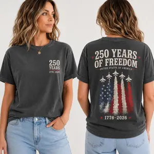 America 250 Shirt, 1776 to 2026 Fighter Jet Tee, Front and Back Print Patriotic Top, 4th of July Shirt, 250 Years of Freedom, USA Graphic