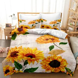 3pcs Sunflower Floral Printed Vibrant Retro Design All Season Decorative Duvet Cover Set - Soft Comfortable Breathable Bedding For Bedroom Guest Room & Dorm Room Washable Covers (1 Duvet Cover + 2 Pillowcases, Without Core)