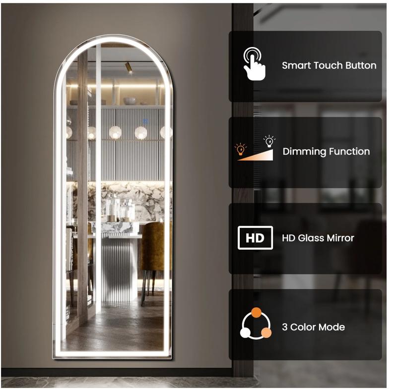 LED Arched Full Length Mirror 71"x26" Lighted Full Body Mirror with Aluminum Frame & Polished Glass for Bedroom Modern Design 120 LED Lights Energy Efficient High-Quality Glass