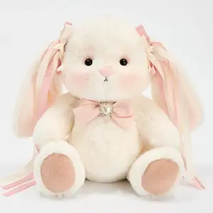GETAHUG Rosie The White Bunny Dotted Handmade Soft Stuffed Animal Teddybear, 12 in High-Quality Fur Plush Toy, Gift for Girls with Greeting Card and Gift Box