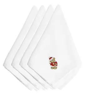 Carolines Treasures  Christmas Santa Teddy Bear Embroidered Napkins, Set of 4
