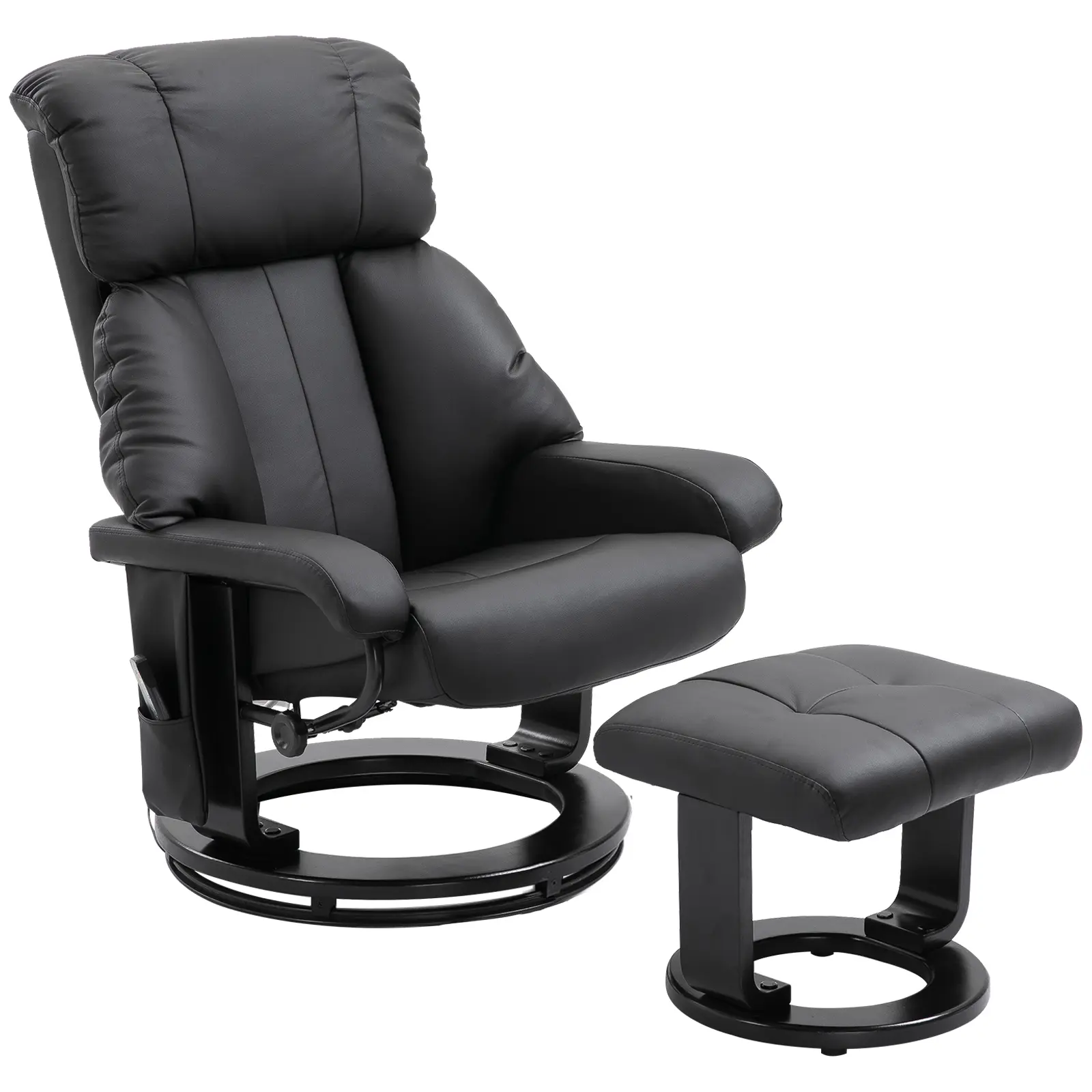 HOMCOM Massage Recliner Chair with Ottoman, 360° Swivel Recliner and Footstool, 10 Point Vibration, PU Leather Reclining Chair with Side Pocket and Remote Control, Brown