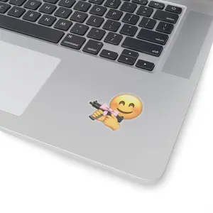 Smiling Emoji Holding Toy Gun Kiss-Cut Stickers | Cute Tactical Sticker / Funny Emoji Sticker