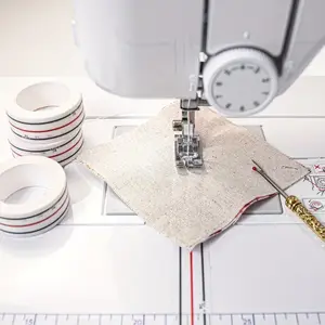 [Sewing Guide Tape] 2pcs White Straight and Diagonal Stitch Sewing Guide Tape - Precision Measuring Tape with Red and Black Markings, Durable Paper Sewing Machine Guide Tool for Quilting, Garment Making, and Crafts, Smooth Surface
