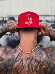 RIDE FREE RED FLAT BILL HAT