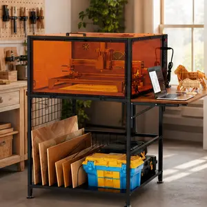 ARCH Laser Engraver Enclosure Cabinet with Exhaust Fan 6000RPM for Most Laser Cutters, Foldable Side Panel, Metal Frame, MDF Construction, Eye Protection, Storage Rack, Black, for Workshop Office Use, Black Color Options, MDF+Metal Material