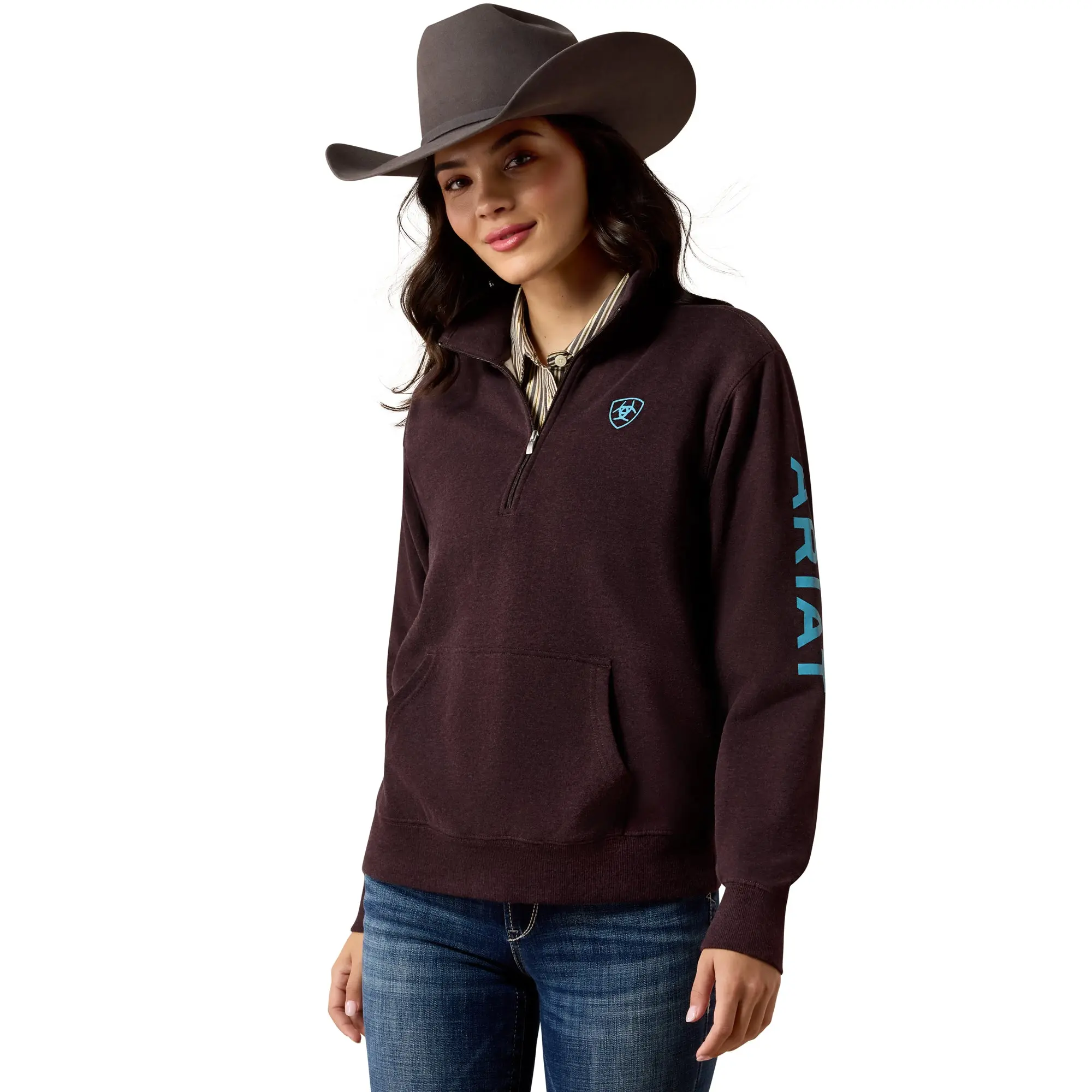 Ariat Ladies Foundation Logo Chocolate Plum Heather 1/2 Zip Sweatshirt 10079669