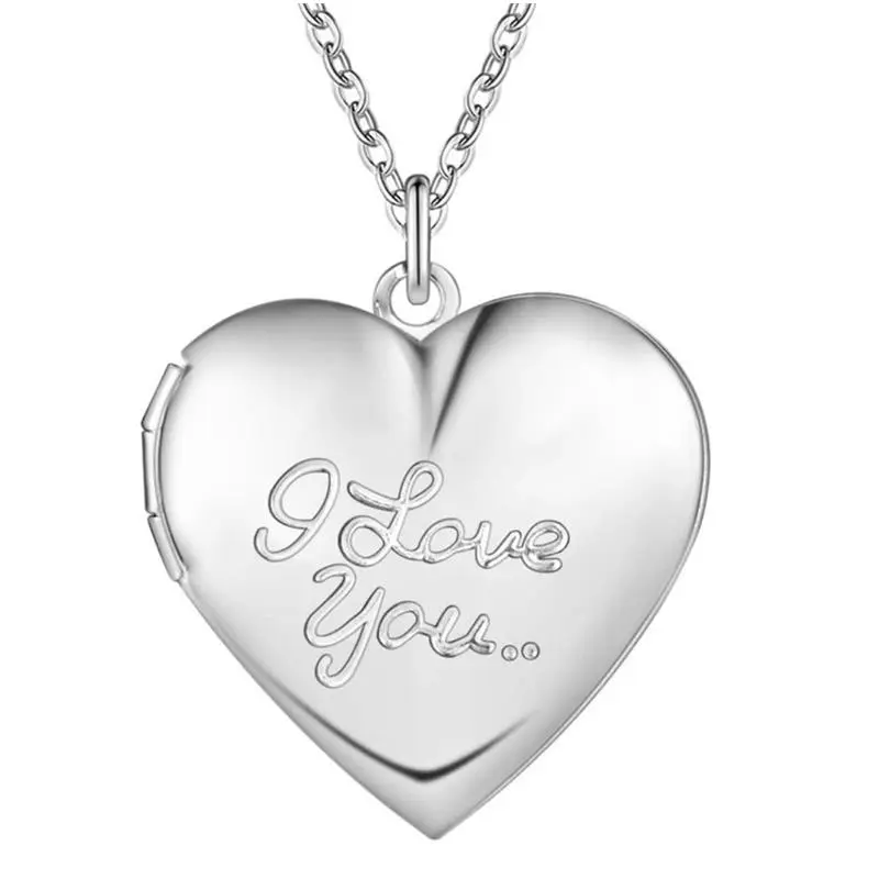 925 Sterling Silver “I Love You” Script Heart Locket Photo Pendant Necklace N11