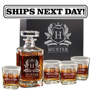 Personalized Decanter Set and Glasses with Gift Box - Custom Engraved Whiskey Bourbon Scotch Decanter with Gift Box - Liquor Decanter Gift