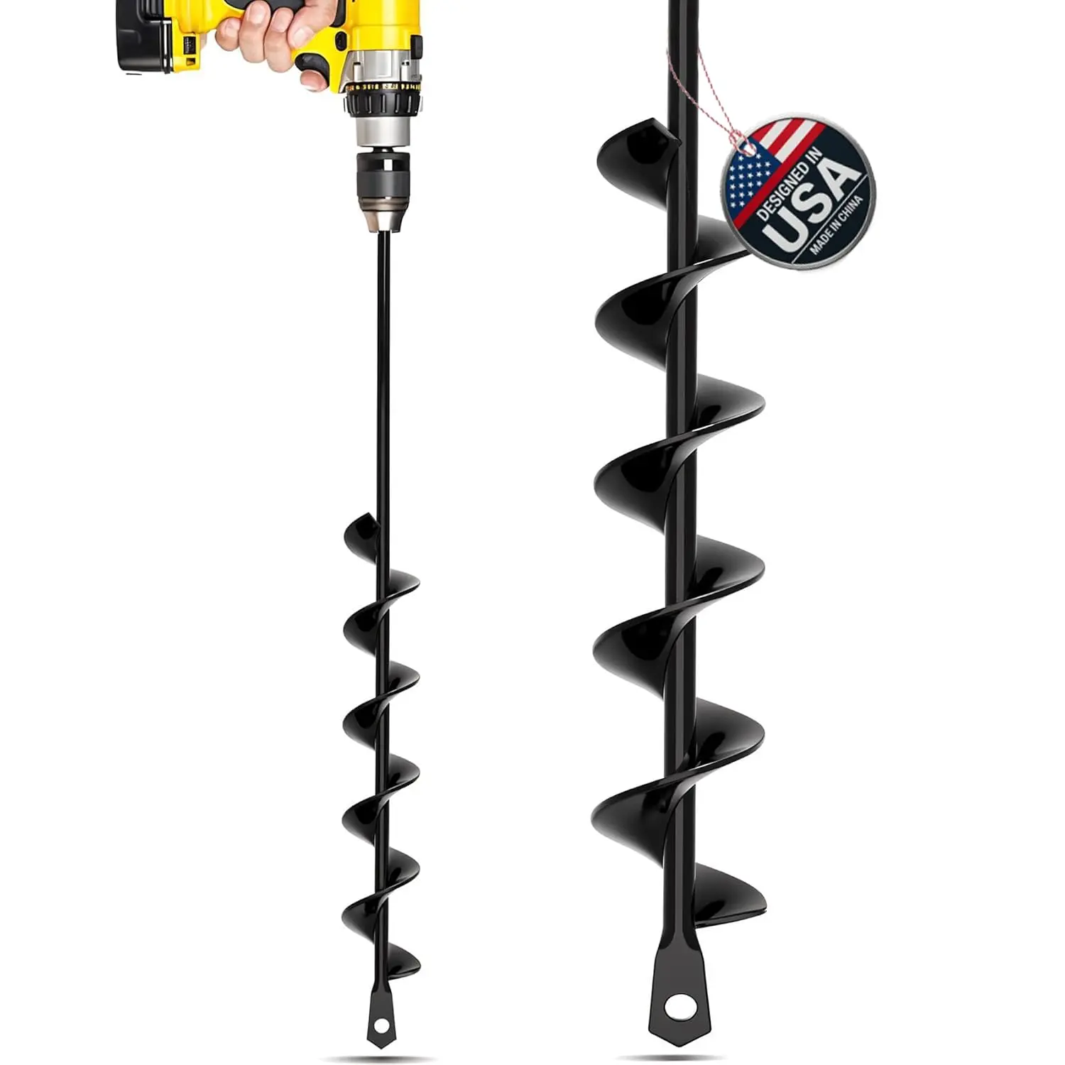 Heavy-Duty Steel Garden Auger Drill Bit - 1.6x16.5 In Extended Spiral (1 Pack), 3/8 In Hex Drive, Auger Drill Attachment Post Hole Digger, Time & Effort-Saving Garden Tool for Umbrellas, Fences