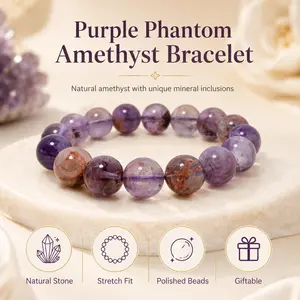Amethyst with Hematite Inclusions | Ghost Crystal Bracelet | Natural Purple Gemstone with Phantom Formations | Spiritual Growth Energy