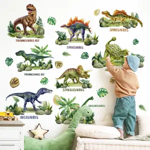 3Pcs/Set (3090cm3pcs) Watercolor Dinosaur Wall Sticker Set, Multi-species Jurassic Adventure Theme, Self-Adhesive Wall Decor Stickers, Wall Decal for Boys Room