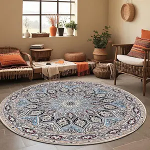 Round Boho Style Floor Mat, Vintage Floral Pattern Area Rug, Decorative Carpet for Home Living Room Bedroom, Home Decor