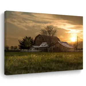 Charming Farmhouse Sunset Barn Canvas Art  Wooden Framed Wall Decor for Living Room, Bedroom, Kitchen & Office - Perfect Home Decoration or Festival Gift, Harvest, Canvas Painting, Prints, Perfect for Room Decor