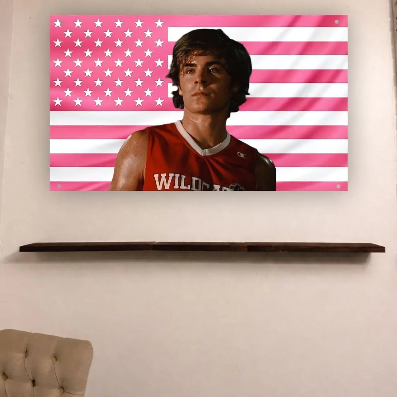 Troy Bolton Pink USA Flag | High School Musical Wall Flag | Zac Efron Pink American Flag Tapestry | Disney Room Decor | Fan Gift