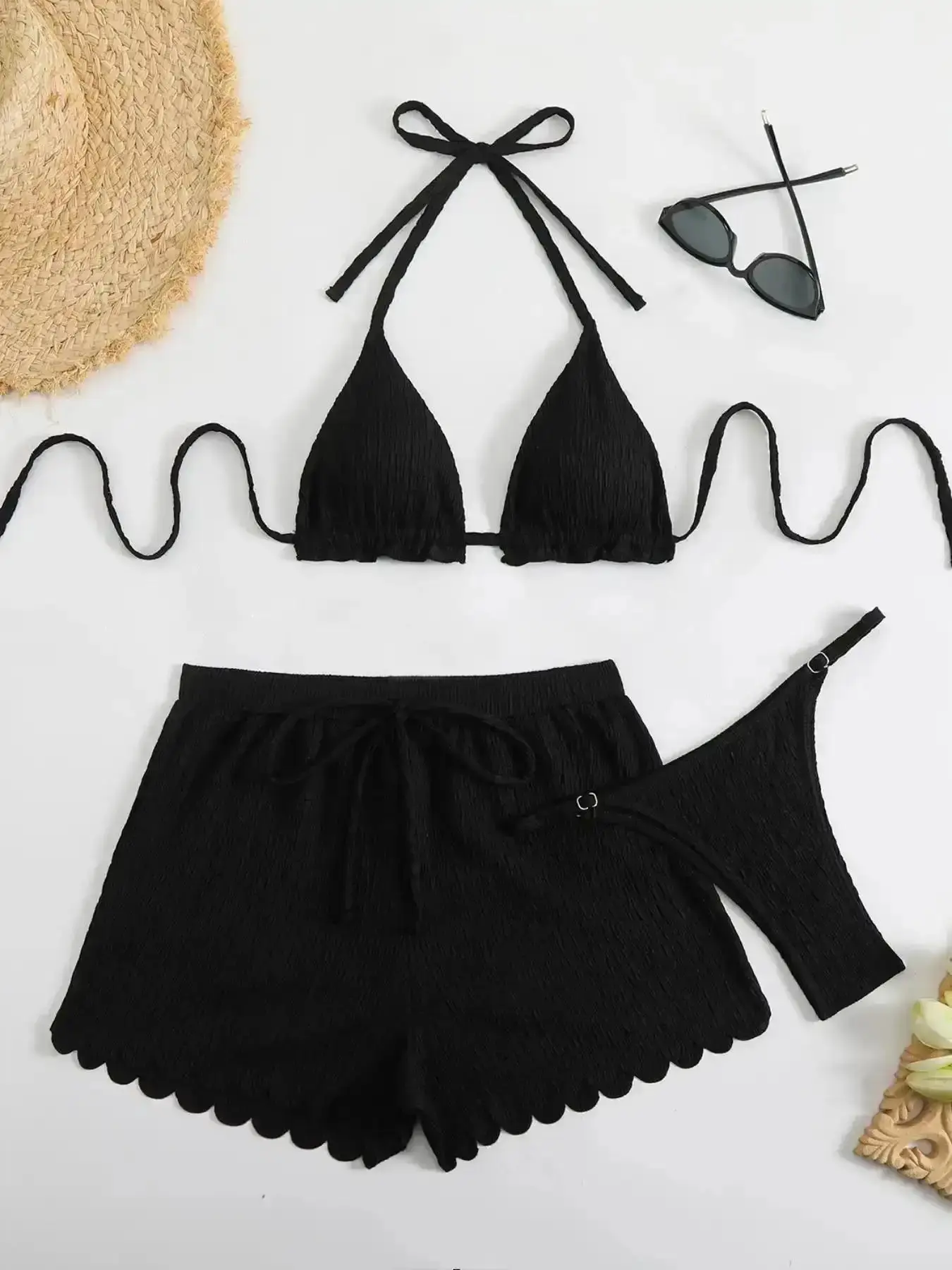 Solid Ribbed Women's Bikini Set, Casual Fashion Chic Swimsuit for Beach Holiday Vacation, Ladies Swimwear for All Seasons, Swimsuit Style Bikini, Outfit, Summer Love, Island Style, UV Protection versatile piece