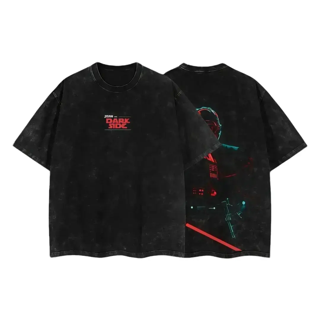 Join The Dark Side Sith Lord Oversized Graphic Tee Vintage Acid Washed Black Cotton T-Shirt Double Sided Cyberpunk Print Streetwear Men Women Gym Pump Cover Sci-Fi Movie Merch Casual Y2K Top TikTok Fashion Trend Neon Workout Clothes Gift