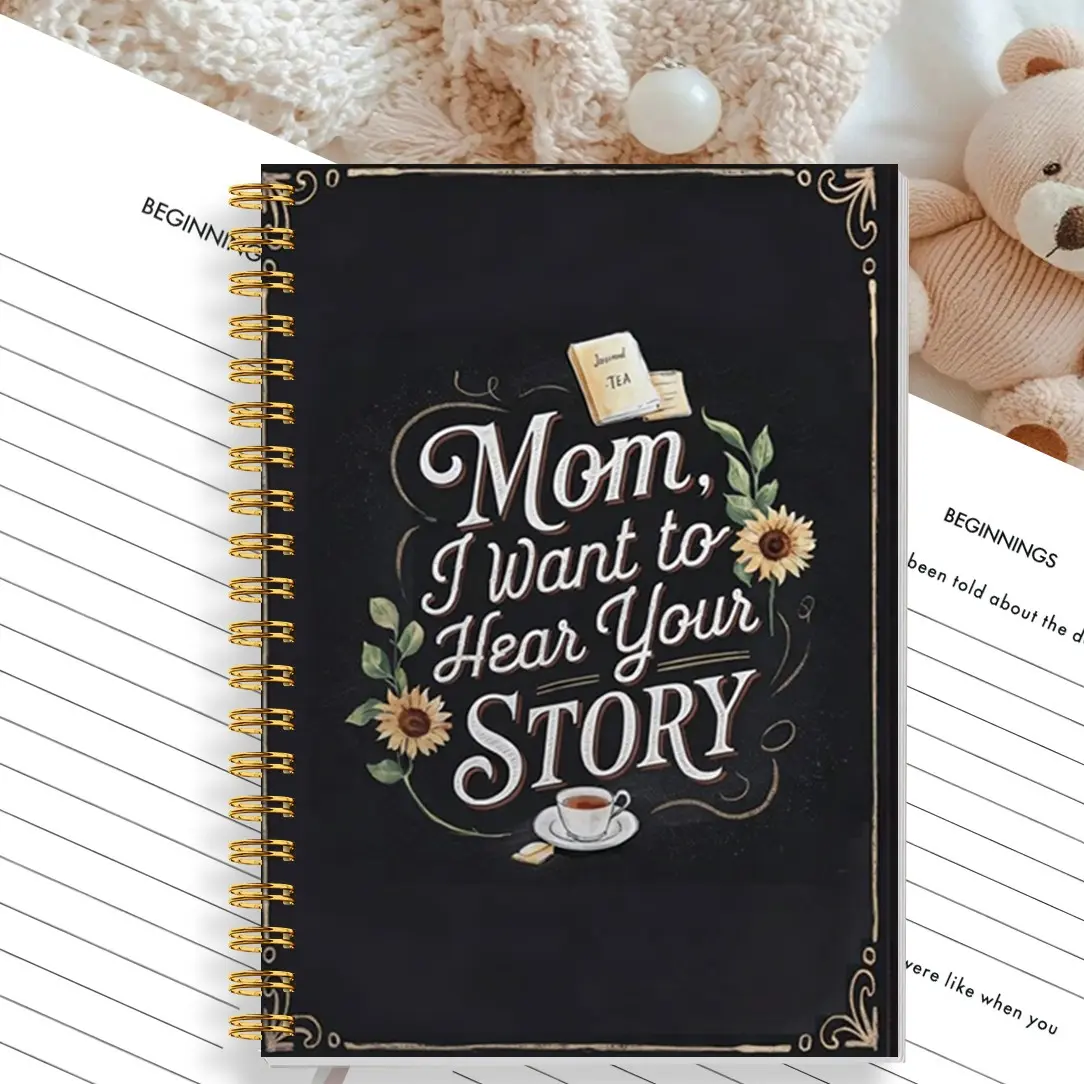 Mom I Want to Hear Your Story Spiral Bound Journal Aesthetic Notebook Diary, 5.5x8.3 Inches, Sunflower Design, Perfect Mother's Day or Birthday Gift
