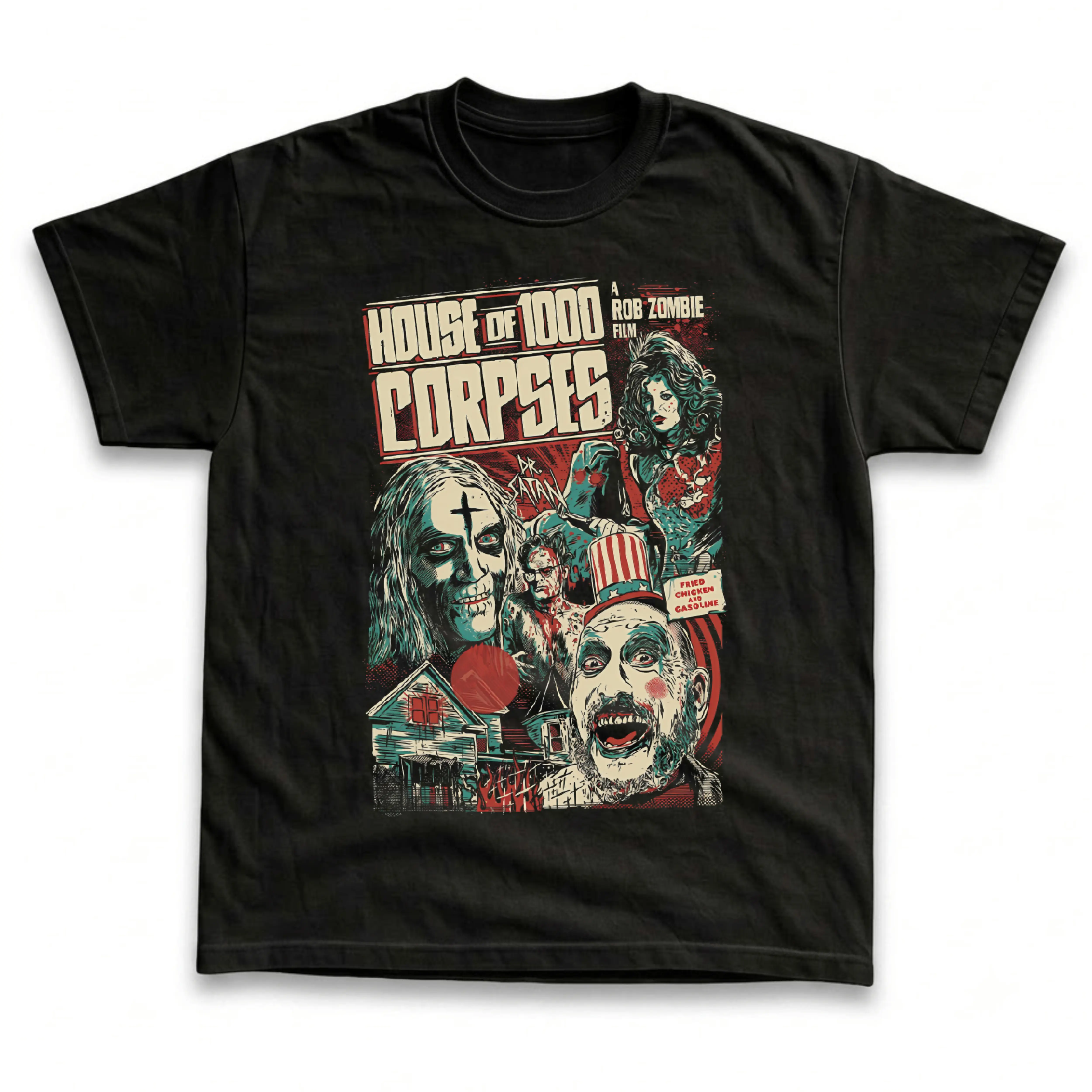 Gildan Men's and Women's T-Shirt, Vintage House of 1000 Corpses Graphic Tee, Rob Zombie Captain Spaulding Horror Movie Shirt, Cult Slasher Film Fan Gift, Gothic Aesthetic Retro Grunge Streetwear, Spooky Halloween Outfit
