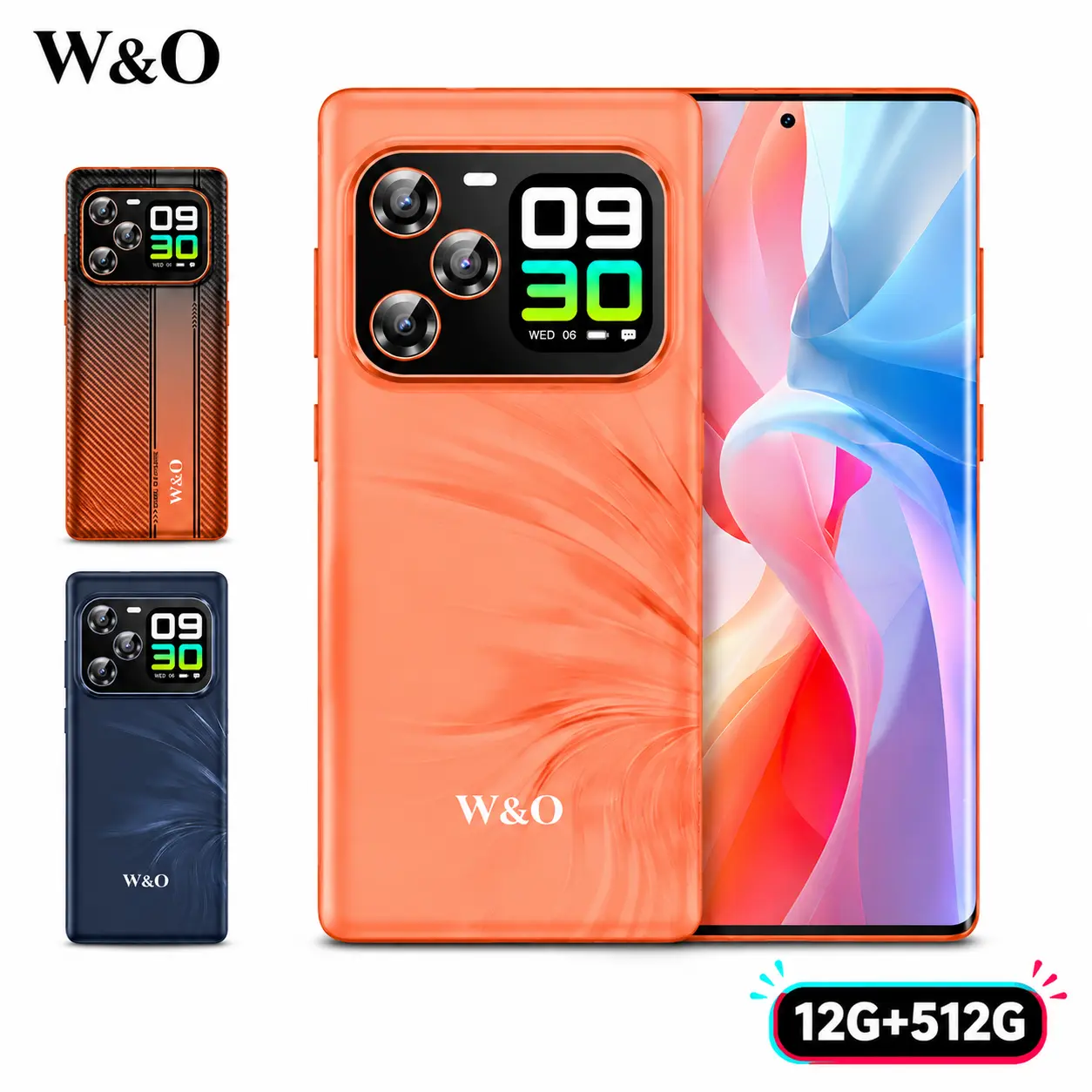 【TikTokShopBackToSchool】W&O WO2 12GB+512GB Dual-Screen Smartphone, 6.67" OLED Curved Screen, 1.75" Rear Display, Android 14, G99 Octa-Core, 64MP Camera, 5000mAh Battery, Dual SIM Android Phone, 512GB Storage, Big Screen Cell Phone, Gift for Teens