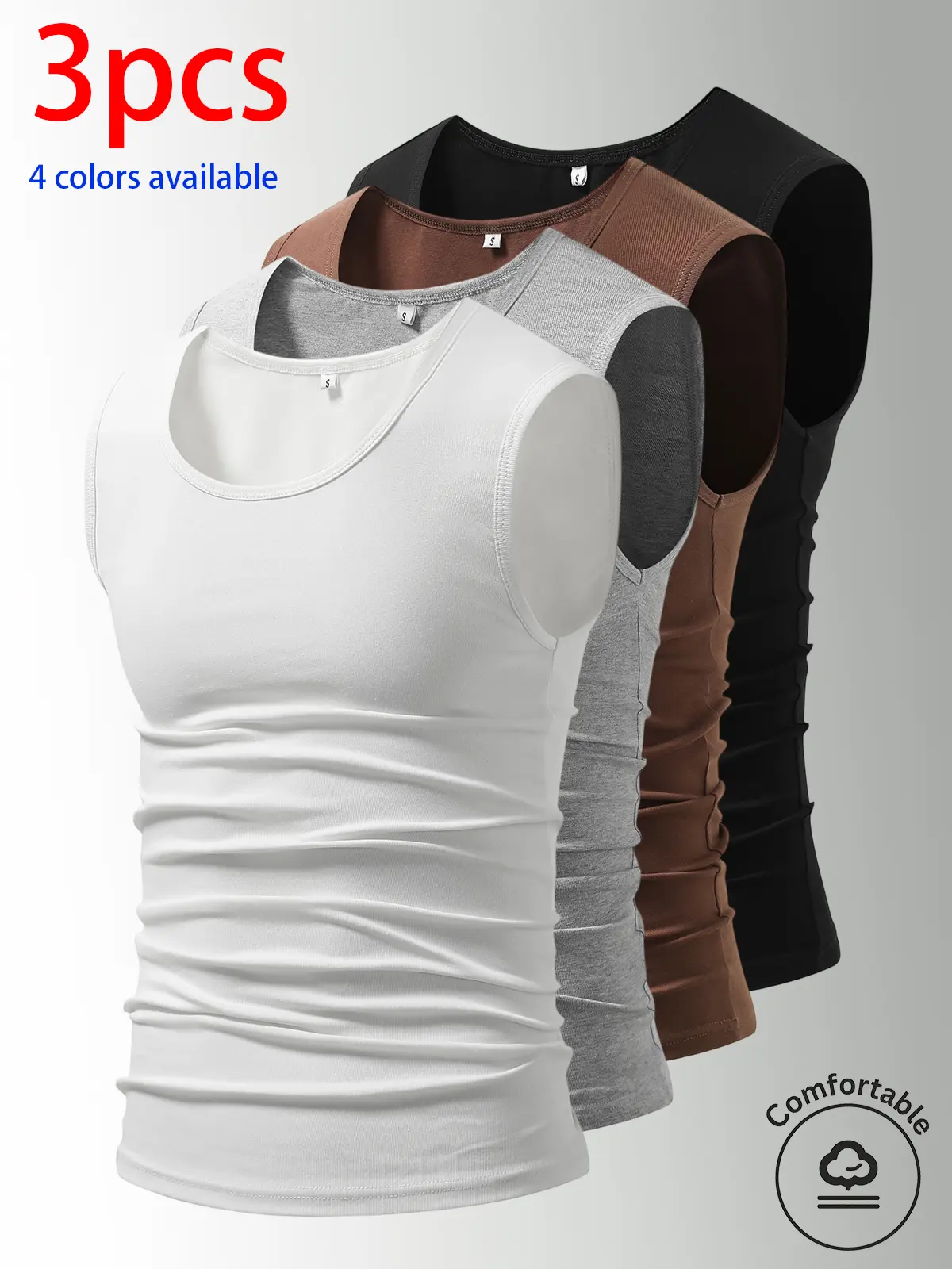 3-Pack Men’s Tank Tops, Men’s Sleeveless T-Shirts, Men’s Cotton Tank Tops Crew neck, simple design; soft, stretchy fabric that feels gentle against the skin and is breathable when worn. Suitable for everyday layering, home wear/sleeping, and workouts/runn