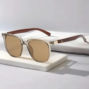 Women's Retro Geometric Tortoise Shell Sunglasses, Wood Grain Frame Korean Style Shades, UV400 Protection Trendy Statement Eyewear for Daily Wear