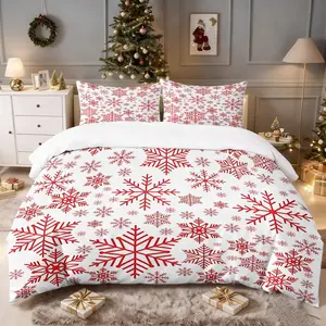 Red Snowflake Print Duvet Cover Set, Festive Holiday Bedding Set, Intricate and Unique Winter Decor, Soft Microfiber Material, Perfect for Cozy Seasonal Bedroom Transformation, Includes 1 or 2 Pillowcase - No Filler