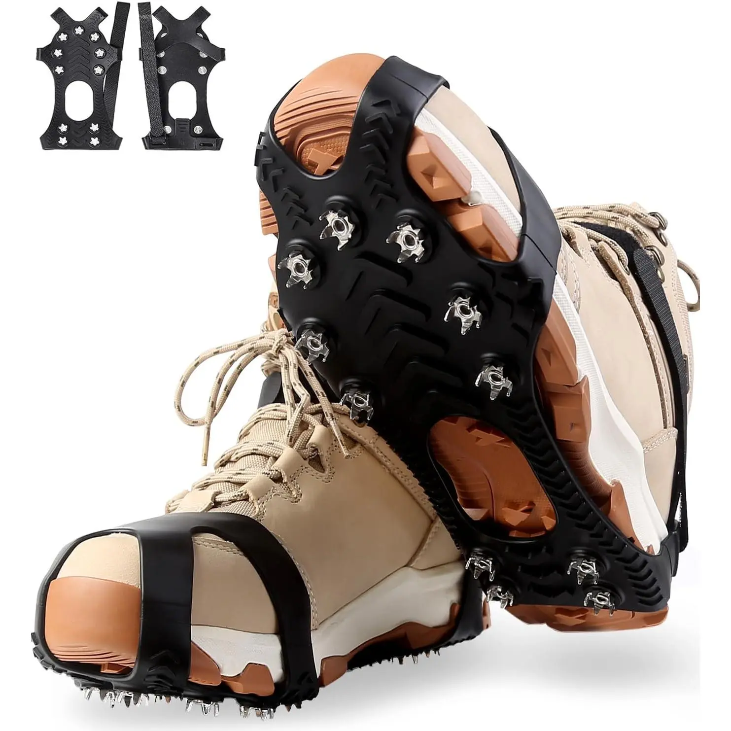 Upgraded 11 Spikes Stainless Steel Anti-Slip Ice Crampons, Ice Cleats Grips for Hiking Shoes & Boots, Ideal for Hiking Fishing Walking Mountaineering