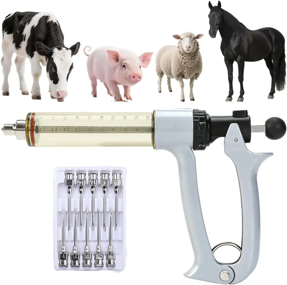 50ml Semi-Auto Repeating Livestock Syringe Gun, 5 Dose Settings | Ergonomic Grip, Clear Barrel & Luer Lock, Vet Injector for Cattle, Horses, Goats, Sheep & Pigs