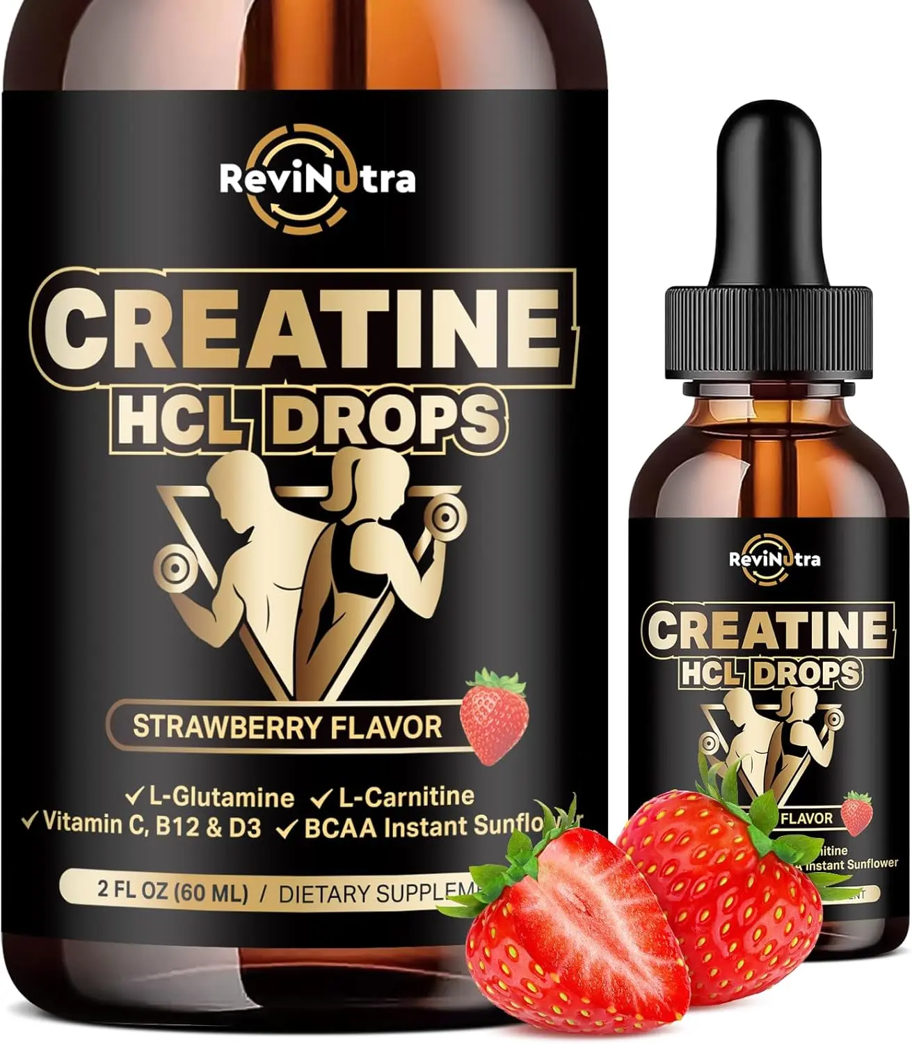 Creatine HCL Liquid Drops for Men & Women, 1500mg Liquid Creatine Hydrochloride, High Absorption, 2 Fl Oz Strawberry Flavor