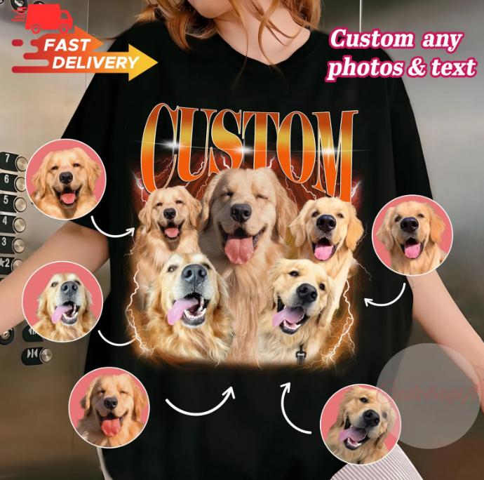 Custom Vintage Bootleg Pet Shirt, 90s Tee, Personalized Dog Cat Photo Name T-Shirt, Custom Pet Portrait Graphic Retro Shirt