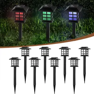 Solar-Powered Ground Lamps, House Path Lights, LED Outdoor Garden Lights with Stakes, Palace Lantern Style, Outdoor Pathway Lighting for Walkway, Yard, Landscape Decor